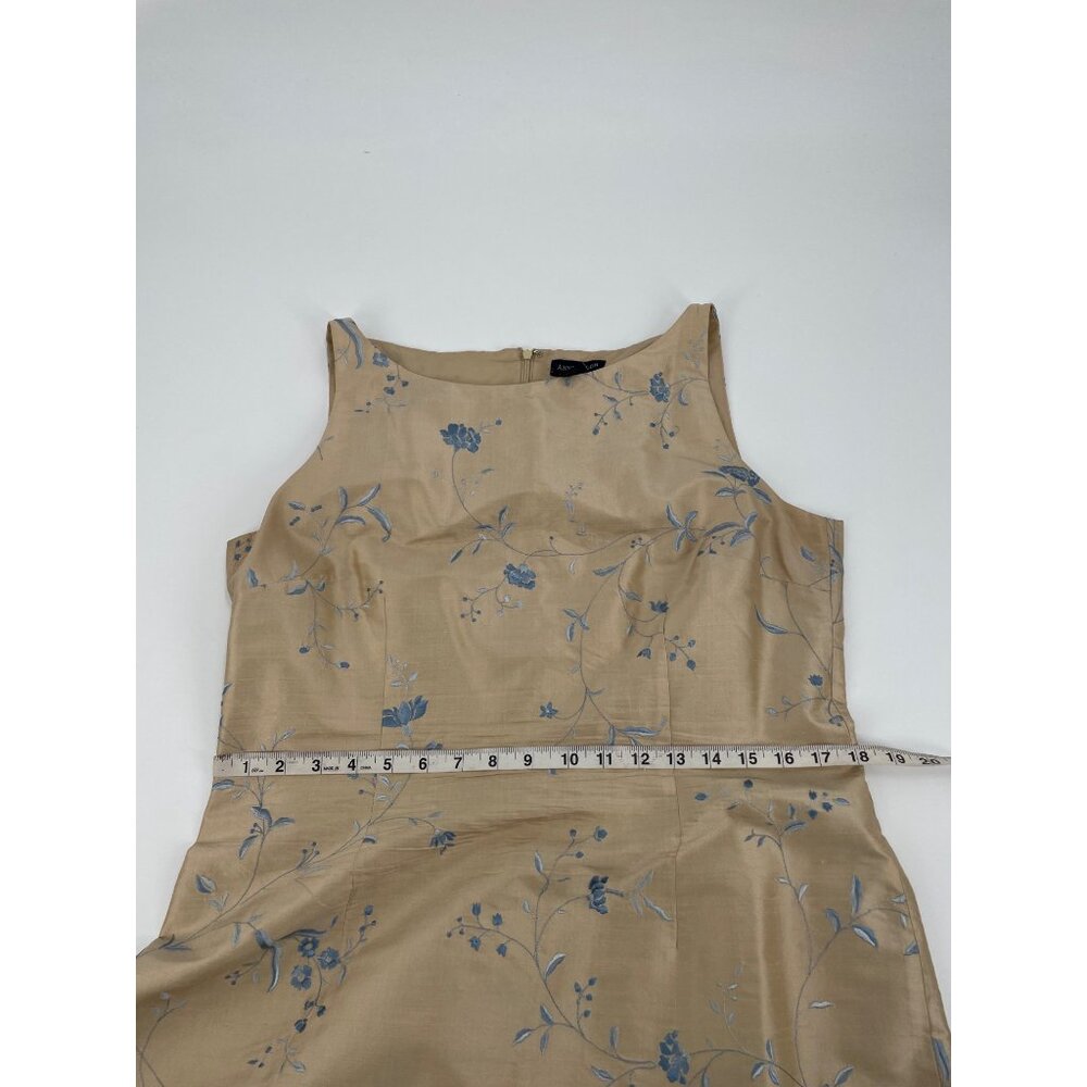 Vintage Ann Taylor f100% Silk Dress  Size 14 Champagne Blue Floral Embroidery - Picture 8 of 9